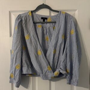 J. Crew Blue & Yellow Striped Wrap Blouse